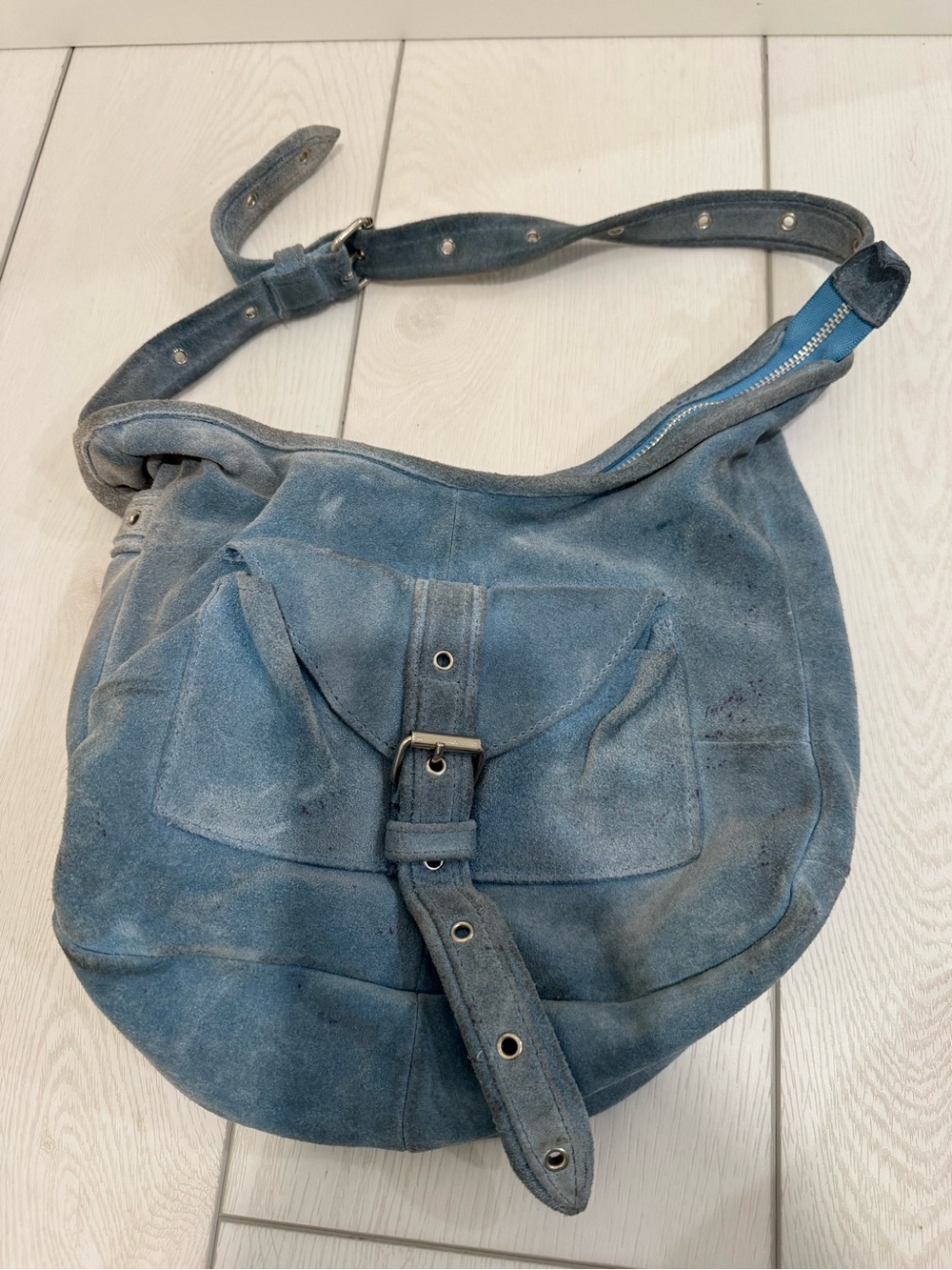 Jill Stuart Vintage Blue Suede Crossbody Bag Rare
